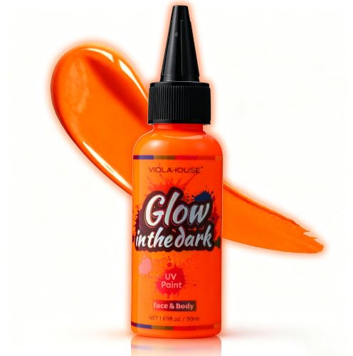 VIOLA HOUSE Peinture Phosphorescente, Lavable Et Longue Tenue, Peintures Corporelles Néon, Peintures Fluorescentes Pour Le Visage, Pour Effets Spéciaux De Fête Et Cosplay (Orange)