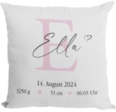 PartyMagix Personalisiertes Geburtskissen mit Name – Baby Kissen personalisiert mit Geburtsdaten Datum Uhrzeit Gewicht Größe – Geschenk zur Geburt Mädchen Junge – Erinnerungs Kissen Baby