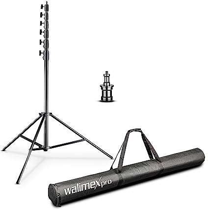 Walimex pro AIR Jumbo 730 Lampenstativ max. Höhe 730 cm, Lichtstativ mit 22,5 kg Traglast und Luftdämpfung, Blitzstativ aus Aluminium, Dreibeinstativ für Fotostudio, Film, Bühne und Outdoor