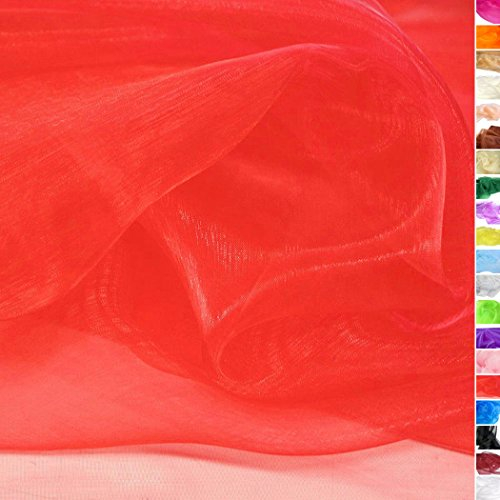 TOLKO 1m Organza Stoffe zum Nähen Meterware | Hauch Zart, Fein, Durchsichtig | zum Dekorieren Basteln 145cm breit | leichter Glanz Stoff für Gardine Vorhänge Tischdecken Deko Schals (Rot)