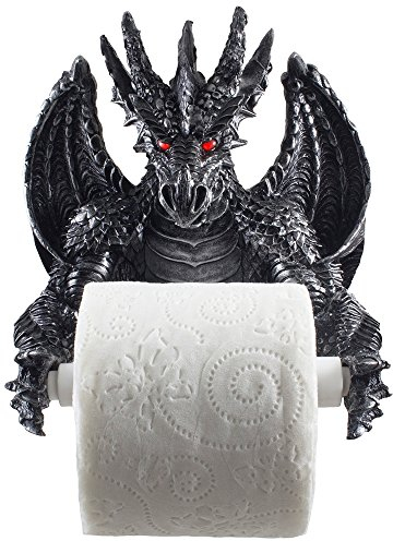 Home-n-Gifts Mittelalterlich-Gothisch Drachen Toilettenpapierhalter im Metallic-Look für Badaccessoires oder skurriles Fantasy-Geschenke - Kaltgussharz - Anschraubbar - 4 x 8 inches