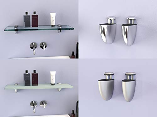 DURAFURN® Glasablage 400 mm x 200 mm x 8 mm als Variante satiniertes Glas mit Edelstahlhalter Glasregal Spiegelablage Badablage Wandhalter Wandregal Duschablage