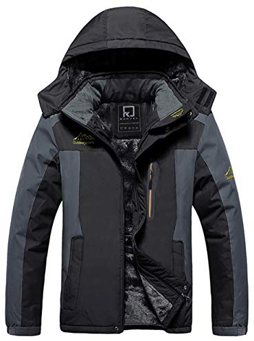 R RUNVEL Mens Ski Jackets Waterproof Winter Coats Warm Fleece Walking Windbreaker Outdoor Mountain Hiking Rain Jackets Black UK XXXL