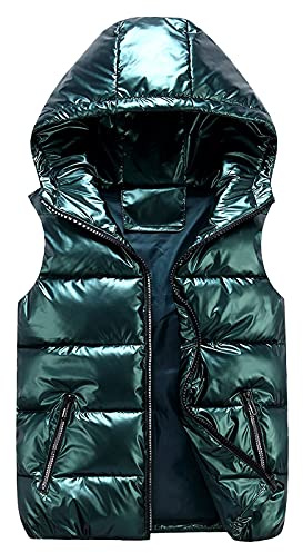 Quiltad väst, glänsande, för damer – ärmlös täckjacka, enfärgad väst, blixtlåsficka, casual, huvjacka, unisex, vinterjacka med huva, utomhusväst, buffertjacka, S–3XL, Grön, 4XL
