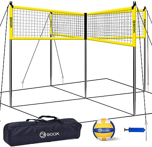 GOOX Viereckiges Volleyballnetz-Spielset, verstellbare Höhe Vier-Wege-Volleyballnetz Spiel für Kinder, Erwachsene, einfach einzurichten, Rasen, Park