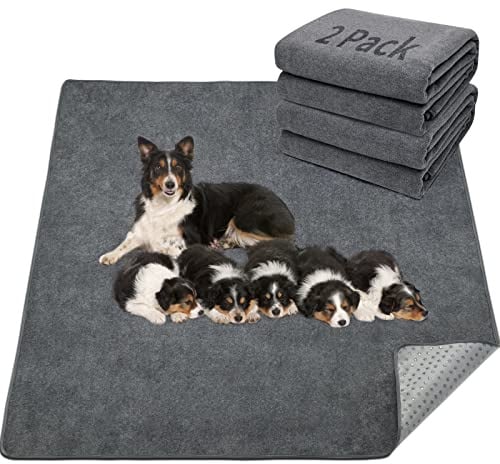 LOOBANI 2 Packs Extra Large Reusable Dog Mat for Floor, Non-Slip Washable Pee Pads for Dogs, Fast Absorbent Pet Whelping Pads, Puppy Playpen Mat for Incontinence, Housebreak, Crate (36x48-Gray)