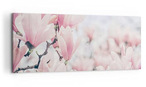 Wandbilder Dekoration Wohnzimmer Magnolie Blumen Rosa Panorama Bilder auf Leinwand 120x50cm Leinwandbild Schlafzimmer Küche Wand Kunstdruck Art Groß Wanddeko Bild Wall Decor Canvas AB120x50-4396