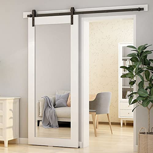 Schiebetürbeschlag 214cm Schiebetüren Schiebetürsystem Komplettset Laufschiene Rollen Set Schwarz für 1 Holztür 107cm Breit, Kleine Rolle in J-Form