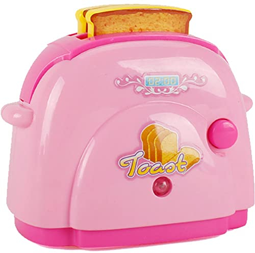 Haowul Pink Childrens Wooden Toy Toaster Breakfast Set Traditional Kitchen Role Play Toys for 3 Year Old Girls