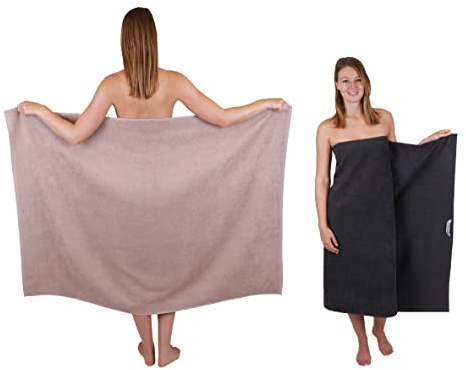 Betz 2 Stück Maxi Duschtücher XXL Badetuch Duschtuch Größe 100x150cm Berlin Farbe Cappuccino/Graphit