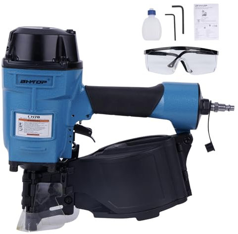 BHTOP CN70 Coil Siding Nail Gun, 15 Degree Pneumatic Siding Nailer, 1-3/4 to 2-3/4 Coil Siding Nailer for Siding Sheathing Wooding Fencing Decking