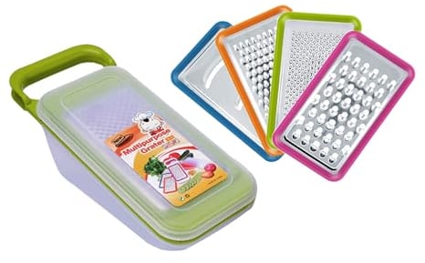 Contiup 4-in-1 Vegetable Grater Set with Container - Multifunctional Shredder, Slicer, Graters - Green, Plastic