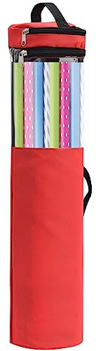 Lange Geschenkpapier-Organizer-Tasche, 107 X 22,3 Cm, Geschenkpapier-Aufbewahrungstasche mit Transparentem Fenster, Geschenkpapier-Organizer mit Griffen und Reißverschluss für 40 Rollen mit(Rot)