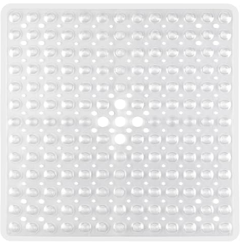DOPROP Square Shower Mat Non Slip Anti Mould for Inside Shower 53x53cm PVC Bath Mats for Inside Shower Walk In Shower Tray with Suction Cups Drain Holes Machine Washable Safety Bathroom Mat,CLEAR