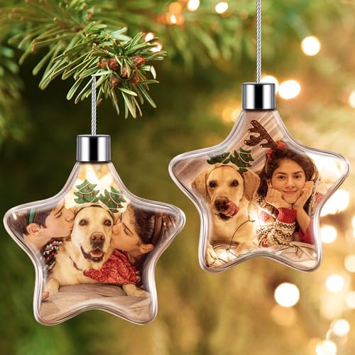 Bemaystar Personalised Photo Baubles, Custom Star Baubles for Christmas Tree, Xmas Gifts for Family & Friends
