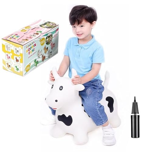 Curvaso White Bull Cow Animal Bouncy Jump Space Hopper Inflatable Ride On Kids Children's Fun Toy Gift For Boys Girls Indoors Outdoors Pump Included PA04009
