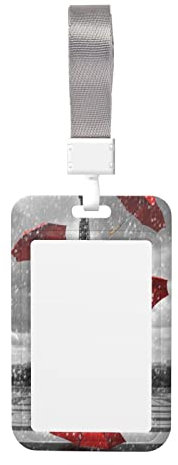 Turm mit rotem Regenschirm, vertikaler Kartenhalter – stilvoller Ausweishalter mit Umhängeband für Männer und Frauen, Ausweishalter für Büroangestellte, ABS-Material (vertikal 7 cm x 11 cm).