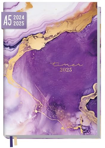 Häfft® Chäff-Timer Classic Kalender 2024/2025 A5 Purple Marble Buchkalender, Terminplaner, Terminkalender, Wochenplaner für 18 Monate: Juli 2024 bis Dez. 2025 - nachhaltig & klimafreundlich