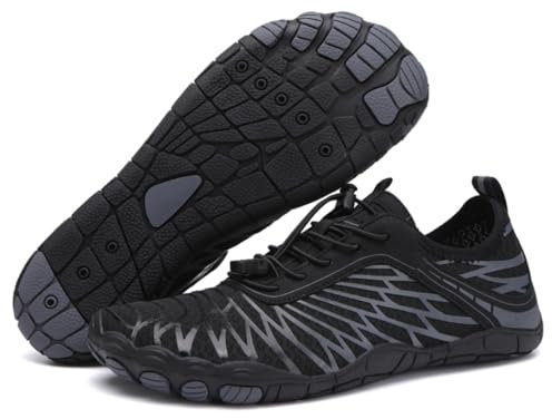 Teechodina Unisex Traillaufschuhe Herren Damen Wanderschuhe Barfußschuhe Laufschuhe Knit Sneaker Fitnessschuhe Fivefinger Zehenschuhe, AC-Schwarz, 42