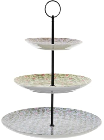LEKE GO Frutero pastelero de 3 alturas flores de porcelana y metal de Ø 20x30 cm para cocina