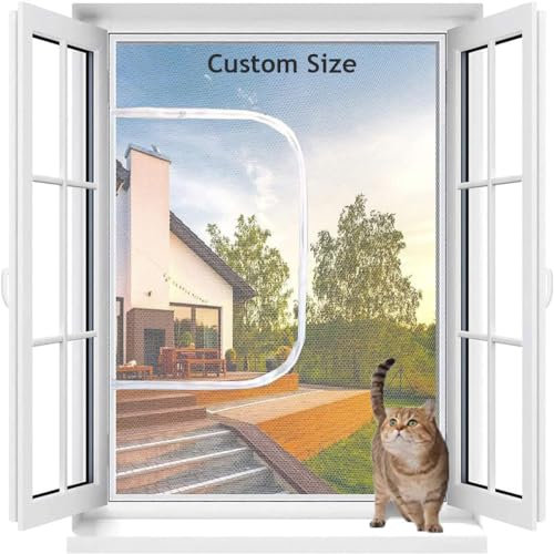 Yuly Custom Size Cats Window Screens,Cat Safety Net Window Mesh Protection,Fly Screen Anti-Mosquito Insect Nets,Self-Adhesive Window Screen Mesh