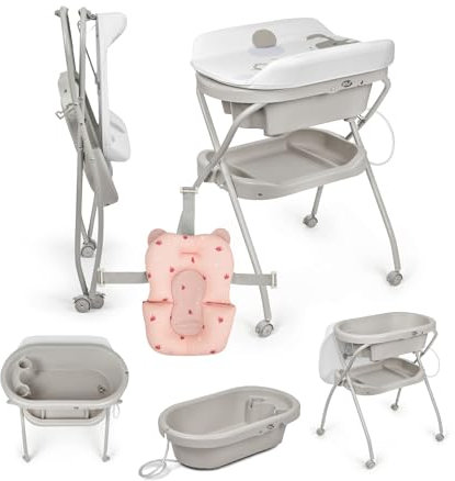 Ms Bubble + Reductor - Bañera Bebé Ergonómica con Patas y Cambiador Impermeable Acolchado con Cierre Compacto, Organizador, 4 Ruedas con Frenos.
