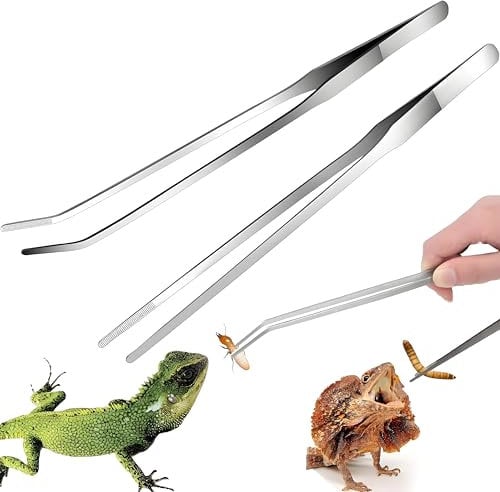 GOEDEKE 2 Pcs Feeding Tongs,10.6inch Stainless Steel Long Tweezers,Reptile Feeding Tongs, Aquarium Tweezers Straight and Curved Long Tweezer Terrarium Tool Feeder Tool for Tank(Silver)