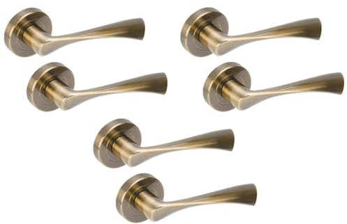 HANDLEZONE® 3 Sets Zena Lever On Round Rose Door Handles, Internal Passage Latch Handles - Antique Bronze