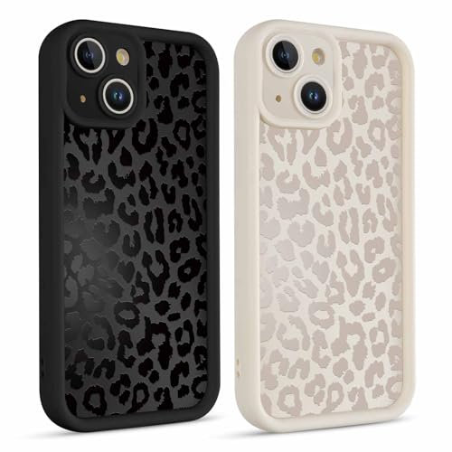 Kueqeay 2 Stück Hülle für iPhone 13 6,1, Handyhülle mit Aesthetic Muster Design Matte Schutzhülle,Ultra Weich Silikon Dünn TPU Case Stoßfest Kratzfest Bumper Cover, Leopard 2