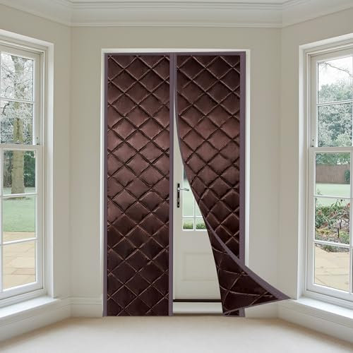 Magnétique Rideau De Porte, 190x265cm Isolant Thermique Isolation Porte Avec Coupe-vent Imperméable Isolation Phonique pour Porte d Entrée Intérieur/Patio/Coulissante,Café