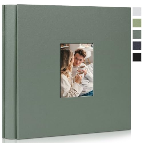 Fotoalbum groß Einsteckalbum 10x15 – 600 Taschen Großes Fotoalbum mit Fenster – Fotobuch zum Selbstgestalten für Hochzeit, Baby & Reise – Graugrün