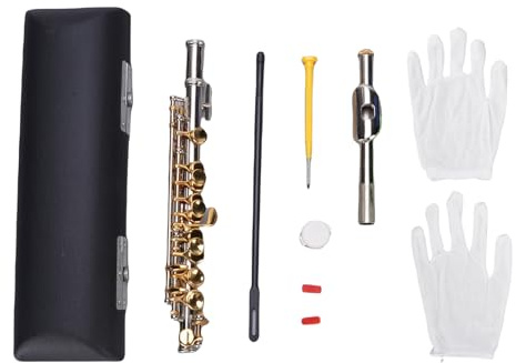 Luocute Flauto C, Strumento Flauto per Studenti in Ottone Placcato Argento a Foro Aperto, Bocchino Leggero e Facile da Soffiare, con Kit di Pulizia Custodia Rigida, per Esibizioni di