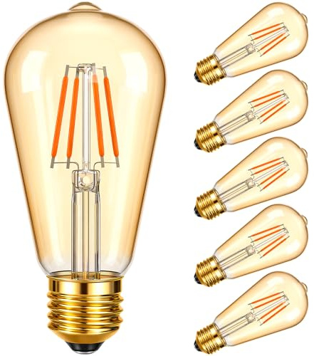 E27 Led Vintage Glühbirne Geeignet für Kronleuchter, Tischlampen 6 Stück | 2700K Warmweiß - 3W Ersetzt 30 Watt Retro Edison Filament Birne, Bernsteinfarbenes Glas, Nicht Dimmbar, 250LM