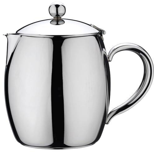 Café Stal Bellux Thermal Wall Tea Pot 5 Cups/1 litre/32oz - Insulated 18/10 Stainless Steel Mirror Polished Finish Loose Leaf Tea Pot - Removable Strainer, Cool Touch Handles, Drip-Free Spout