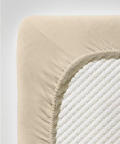 fleuresse Comfort Spannbettlaken (96 % Baumwolle, 4 % Elasthan), mit Rumdumgummizug, Ökotex Standard 100, für Matratzen bis 26 cm Höhe, 90 - 100 x 200 - 220 cm, sand