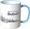 WANDKINGS® Tasse, Schriftzug Guten Morgen Dubai! mit Skyline bei Nacht - BLAU