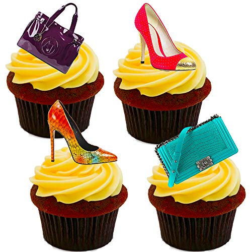 Made4You Designer Handbags and Shoes, Edible Cupcake Toppers - Stand-up Wafer Cake Decorations (Pack of 24)