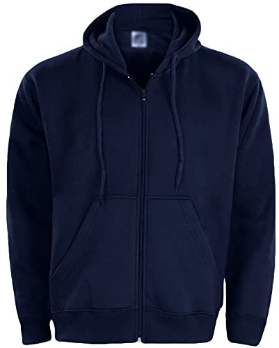 True Face Mens Hoodie Zip Up Classic Hooded Top Plain Ribbed Cuff Long Sleeve Sweatshirt 032 Hody Navy X-Large XL