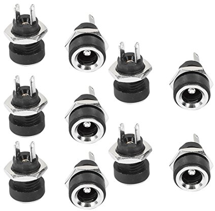 Sourcingmap 10Pcs 5.5mm x 2.1mm DC Power Jack Socket Female Panel Mount Connector Black