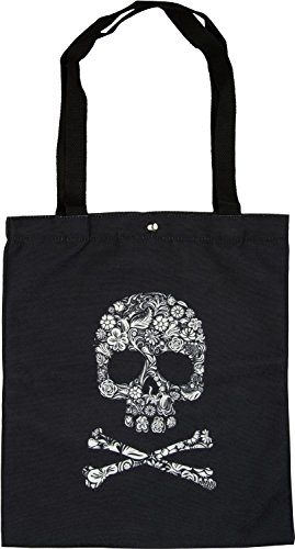 styleBREAKER Stofftasche mit Totenkopf Aufdruck, Druckknopf Verschluss, Tragetasche, Einkaufstasche, Tasche, Unisex 02012194, Farbe:Schwarz