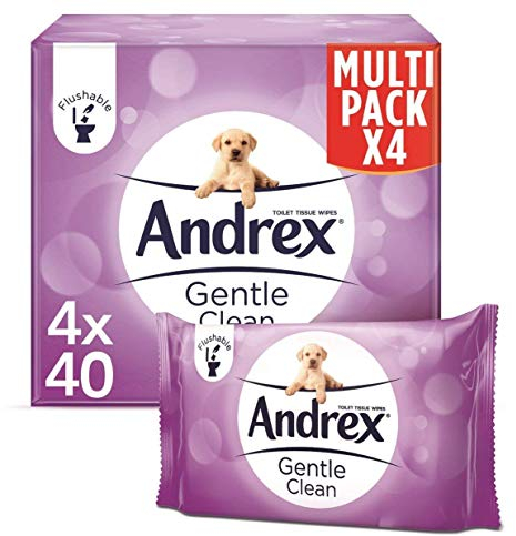 Andrex Gentle Clean Flushable Washlets, Fragrance Free, 4 Packs