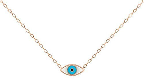 MYSTIC JEWELS By Dalia - Evil Eye Necklace - Gold - Enamel with White and Blue for Good Luck by Women and Girls (Rose Gold)