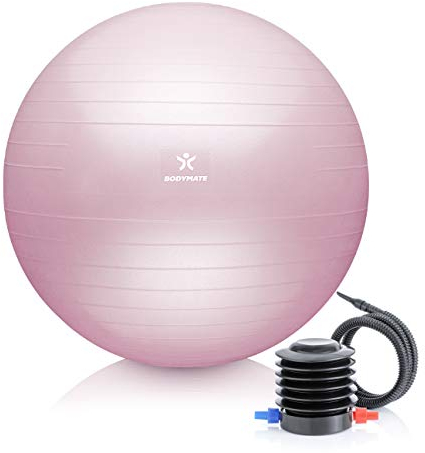 BODYMATE Gymnastikball Sitzball Trainingsball mit GRATIS E-Book inkl. Luft-Pumpe, Ball für Fitness, Yoga, Gymnastik, Core Training, für starken Rücken als Büro-Stuhl Princess-PINK 55cm
