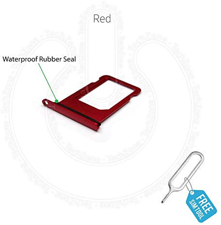TechZone Replacement Nano Sim Card Tray Slot Holder for Apple iPhone 7 Red and Sim ejector Tool