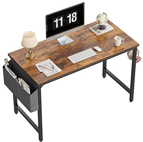 CubiCubi Computer Desk with Bag, 120cm Office Desk Study Writing Table for Home Office, Modern Simple Style, Black Metal Frame, Rustic Brown