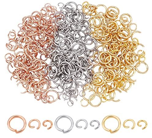 UNICRAFTALE Ca. 450 Stk 18/20/22 Gauge Edelstahl Biegeringe 3 Farben Open Jump Ring Metall Biegeringe Set Schmuck Ringe Zubehör Für DIY Armband Halsketten Schmuckherstellung Bastel