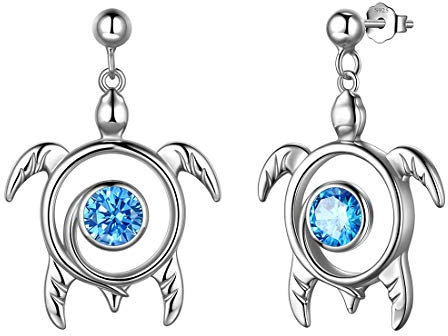 Aurora Tears Turtle Stud Ohrringe 925 Sterling Silber Tiere Ohrring Blue Aquamarine March Birthstone Schmuck Geschenke mit Zirkonia für Frauen DE0246M