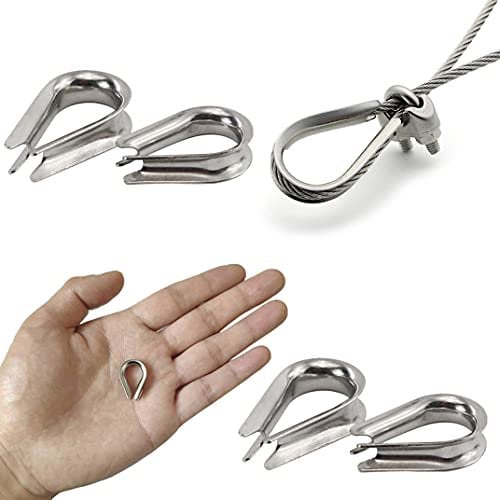 30 Pcs M2 Wire Rope Thimbles 304 Stainless Steel Sleeves Clips Silver Tone Wire Rope Grips Multi-Purpose Wire Rope Clips for Wire Rope 1.5 mm Diameter Wire Rope Cable Rigging