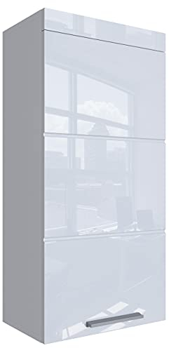 Newroom Kommode Badezimmer Weiß Hochglanz mit viel Stauraum - 37x79x31 cm (BxHxT) - Badezimmerschrank Badkommode Badezimmermöbel - [Trinity.Ten]