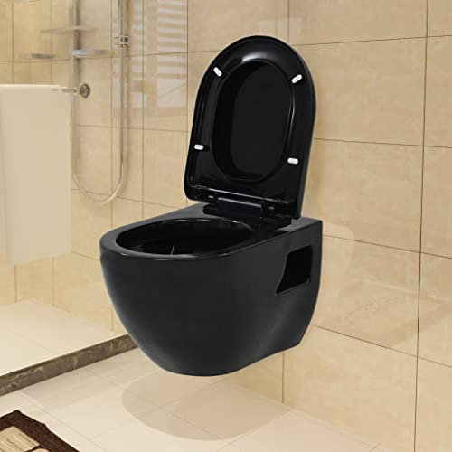 Gawany Hänge Toilette mit Unterputzspülkasten Spülkasten Spülrandlos Absenkautomatik Soft Close Sitz Wand Spülkasten WC Vorwandelement Keramik Schwarz
